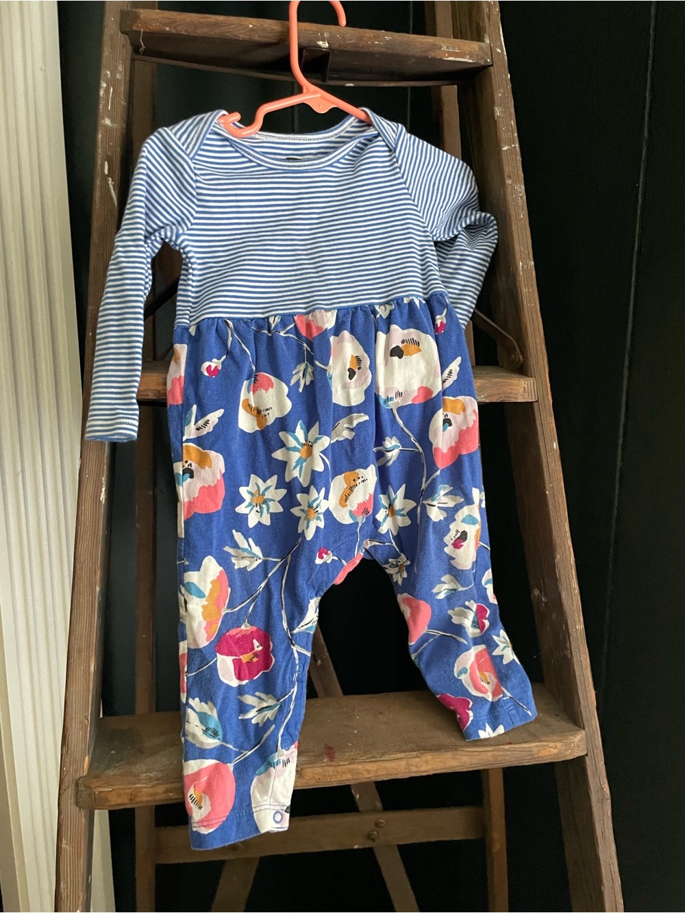 TEA Blue Floral & Stripe One-Piece for Kids